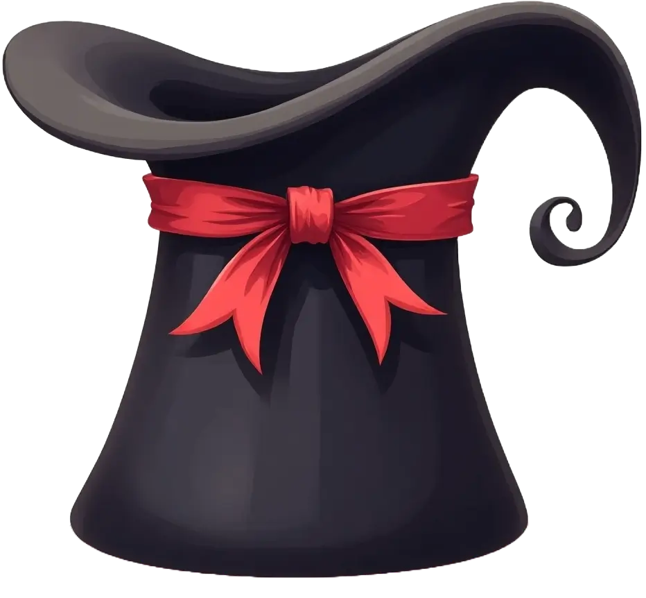 Obraz z animowanym czarnym kapeluszem z czerwoną wstążką