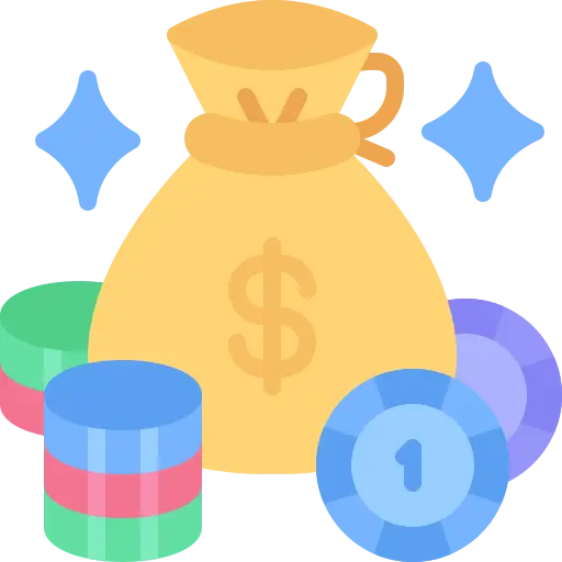 Ikona z torbą gotówki z monetami dookoła