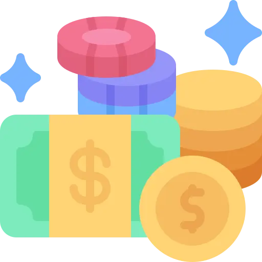 Ikona z animowanymi banknotami i żetonami pokerowymi